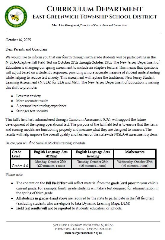  NJSLA-A Fall Field Test Grades 4-6